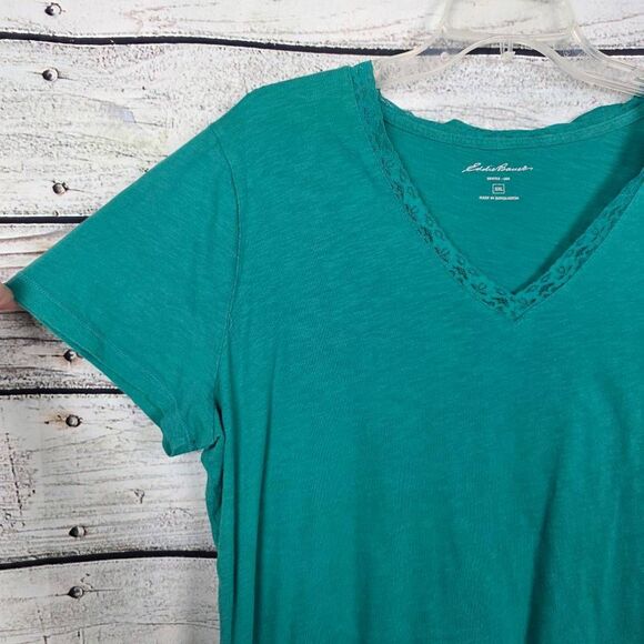 Eddie Bauer Teal Lace Trim V-Neck Tee XXL - Picture 5 of 7